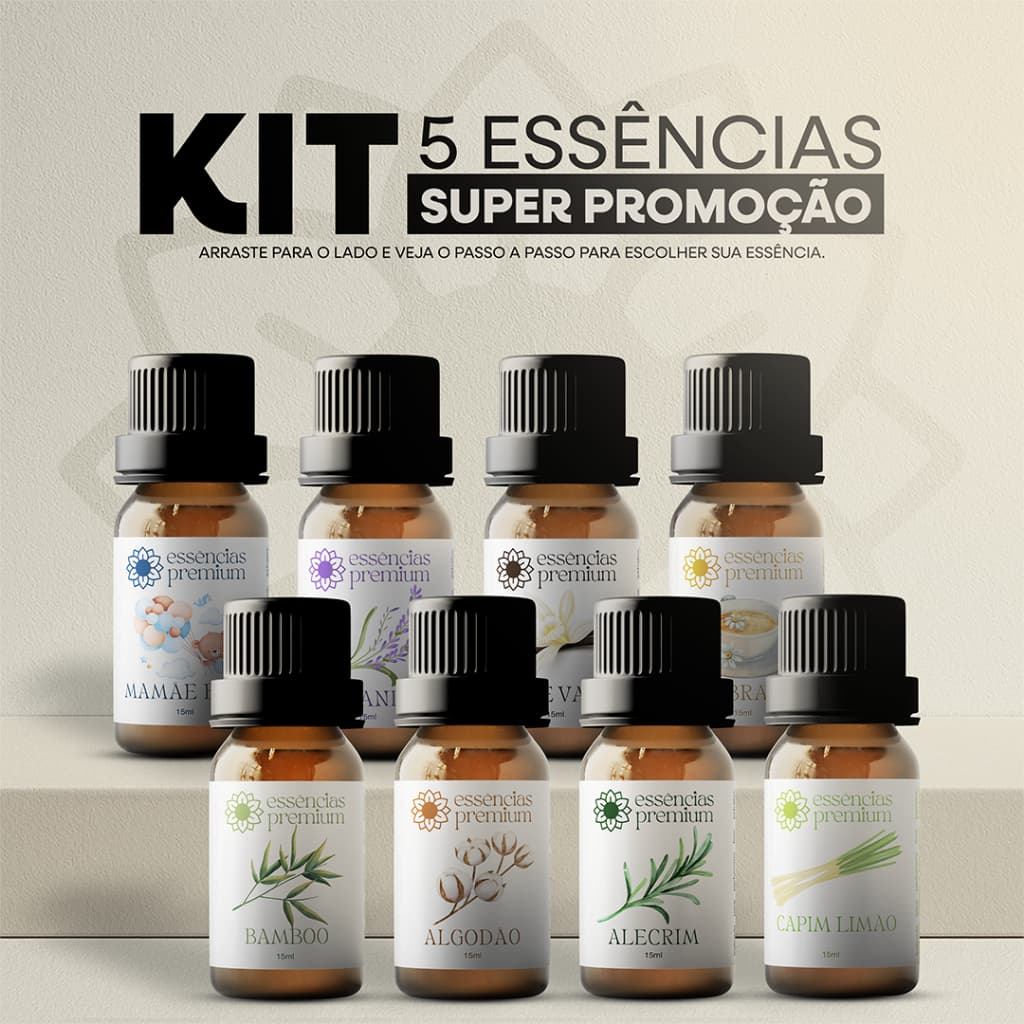 Kit com 5 Essências Para Aromatizador e Difusor Elétrico a Base de Água - Cinco Aromas