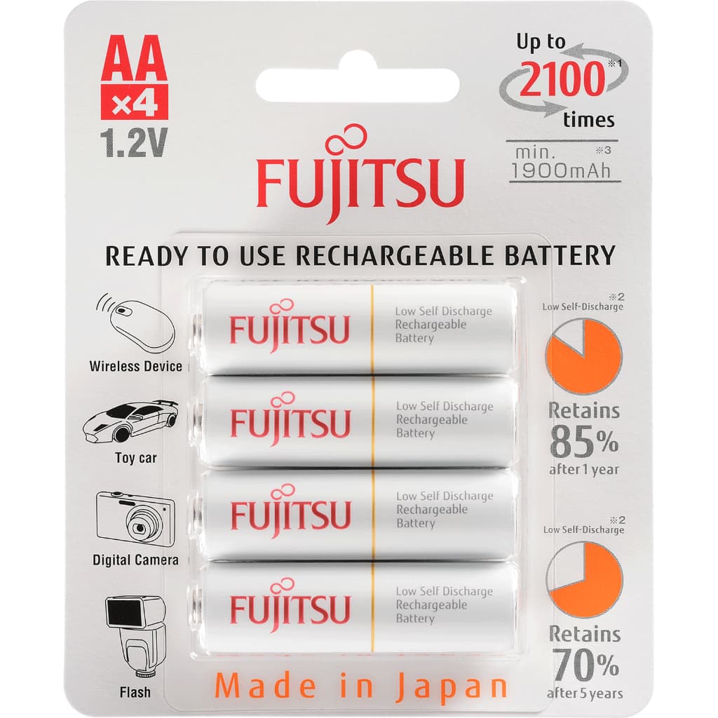 Cartela c/ 4 pilhas BRANCAS AA  recarregáveis Fujitsu Standard, modelo HR-3UTC