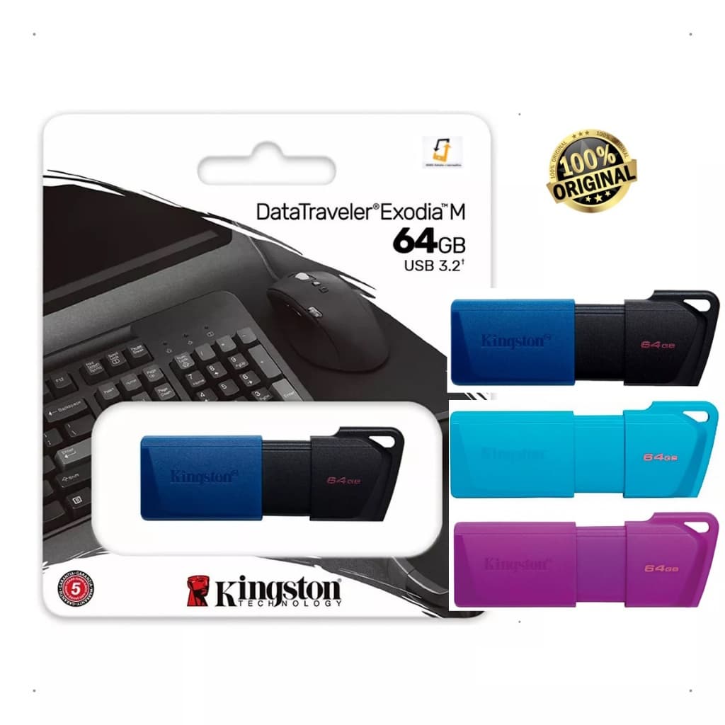 Pen Drive 64GB Kingston, USB 3.2, DataTraveler Exodia M, Preto e Azul - DTXM/64GB