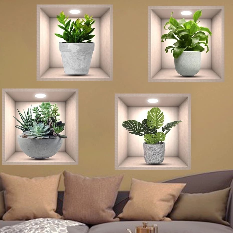 Adesivos 30 CM X 40 CM criativos 3D de plantas verdes decoração parede  - FY802641