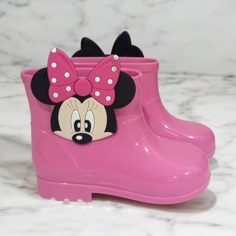 Galocha Bota De Chuva Infantil Menina Minie Laço Juvenil Leve Confortável Impermeável Estilosa Linda