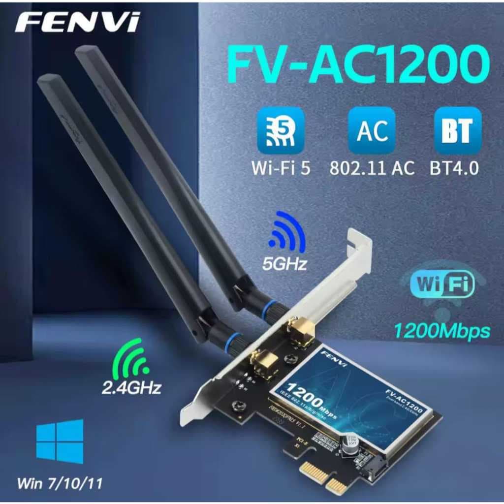 Placa de rede adaptador sem fio PCI-E, Wi-Fi 5, AC1200 2.4G, 5GHz, 802.11AC, Bluetooth 4.0