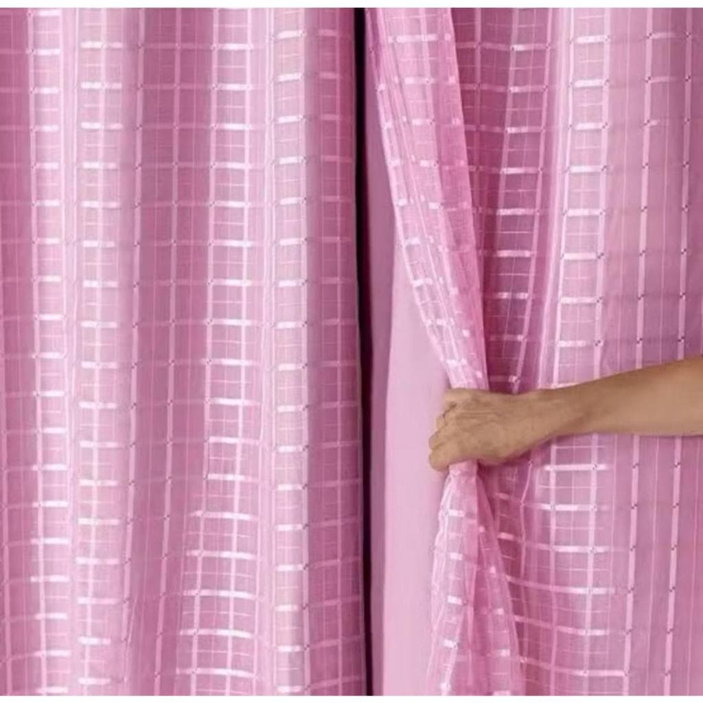 Cortina Blecaute Blackout 2,80 m x 2,30 m com Voil Xadrez/Liso - Promoção