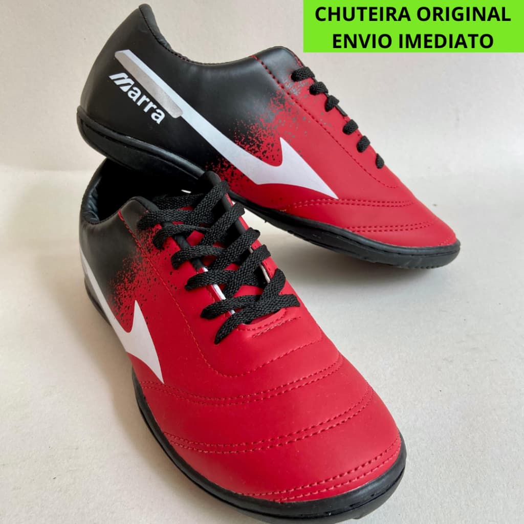 Chuteira Vermelha FUTSAL e SOCIETY direto da fábrica Super Reforçada Confortável Unissex Promoção