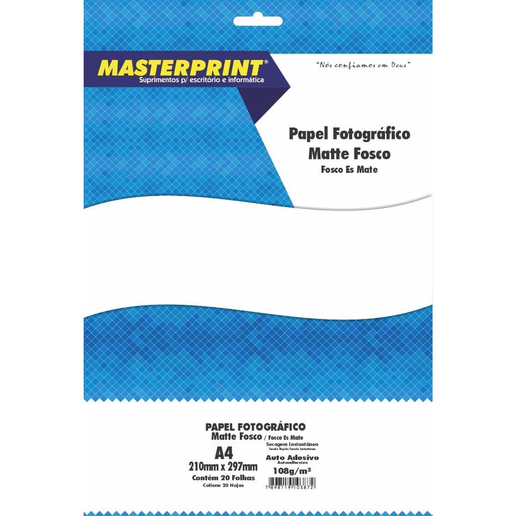 Papel Fotográfico A4 Adesivo MATTE 108 Gramas 20 Fls - MASTERPRINT