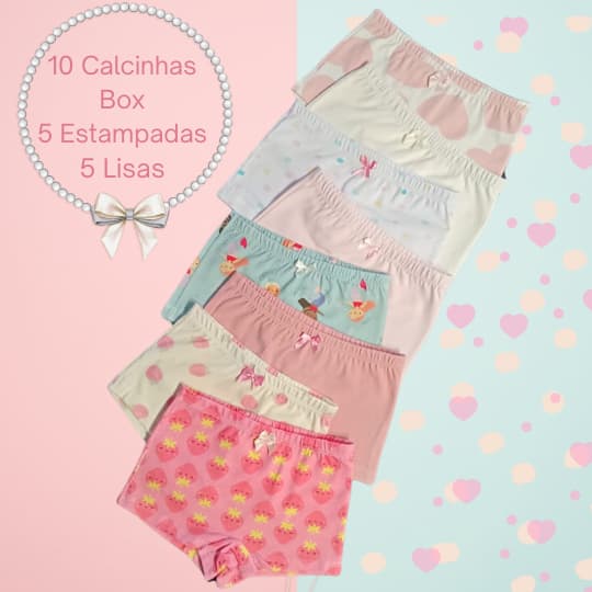 10 Calcinhas de Segurança Shortinho Box Tapa Fralda Menina Juvenil Boxer Bebe Malha Algodão e Cottom