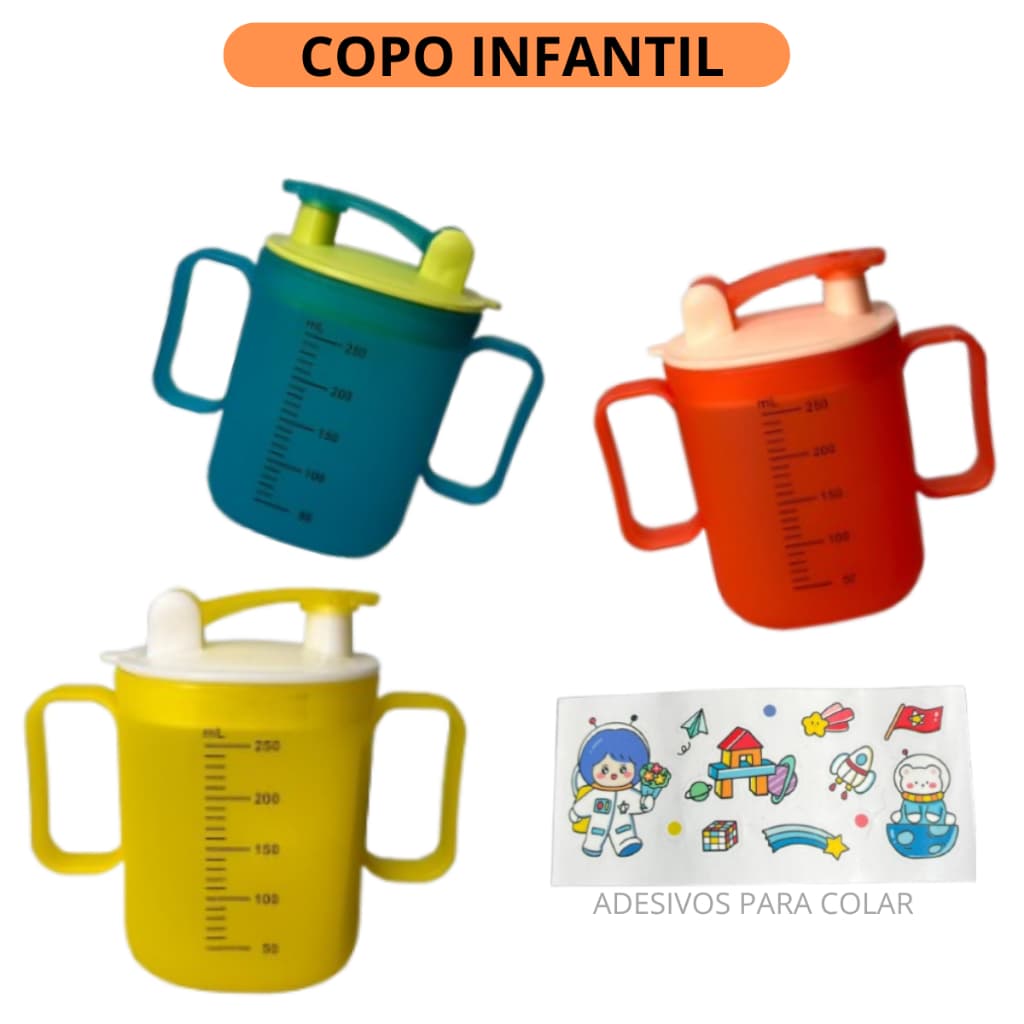 Copo Infantil Antivazamento de Transição Com Alça e Tampa Menino e Menina Bebê 250ml Treinamento