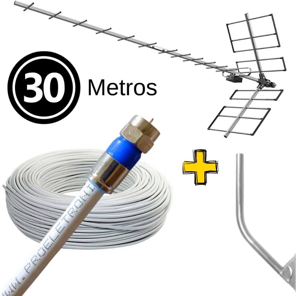 Antena Tv Digital Externa Yagi 4k hdtv Alta Ganho de sinal e Potencia 18 Dbi Prohd-1118 + Cabo Coaxial + Suporte