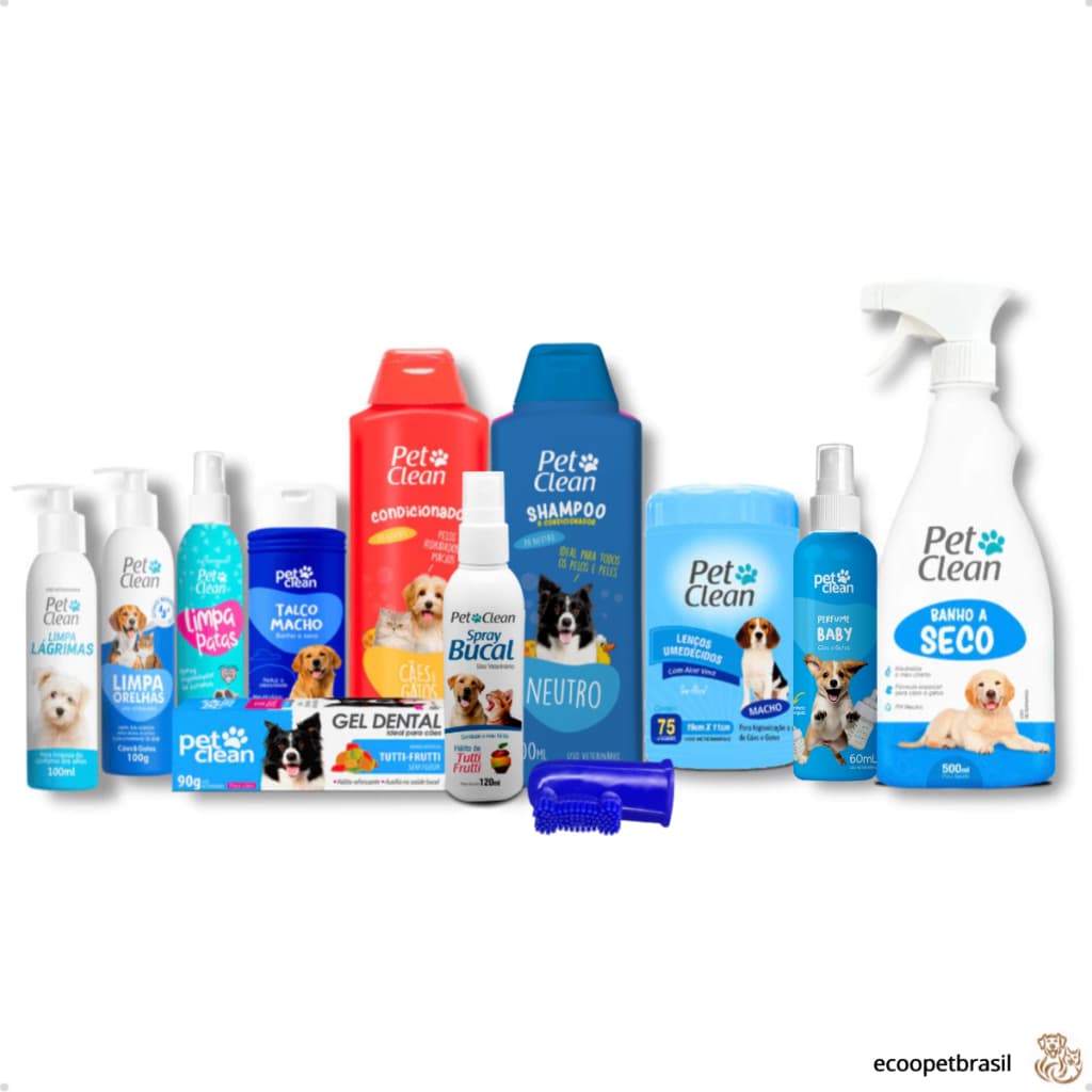 Kit Banho e Higiene Completo para Cachorro Cães e Gato Macho Baby Cuidados com o Pelo e Saúde Bucal - Pet Clean