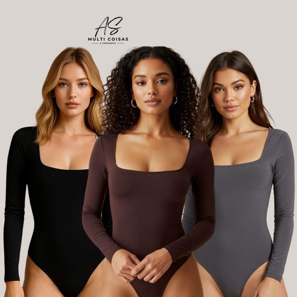 BODY MANGA LONGA COM DECOTE QUADRADO DUPLO TECIDO SUPLEX