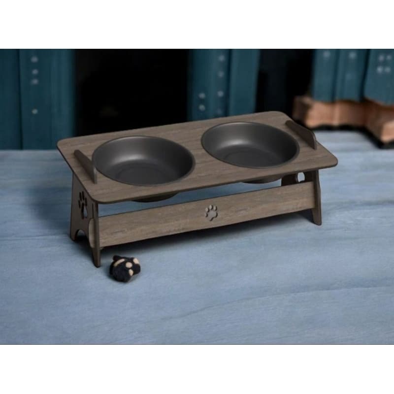 Comedouro Duplo para Pets com Suporte de Madeira – Tigelas de 400ml