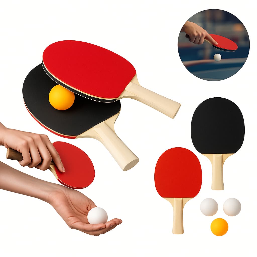 Kit Raquete de Ping Pong Tênis de Mesa Com Duas Raquetes e Três Bolinhas
