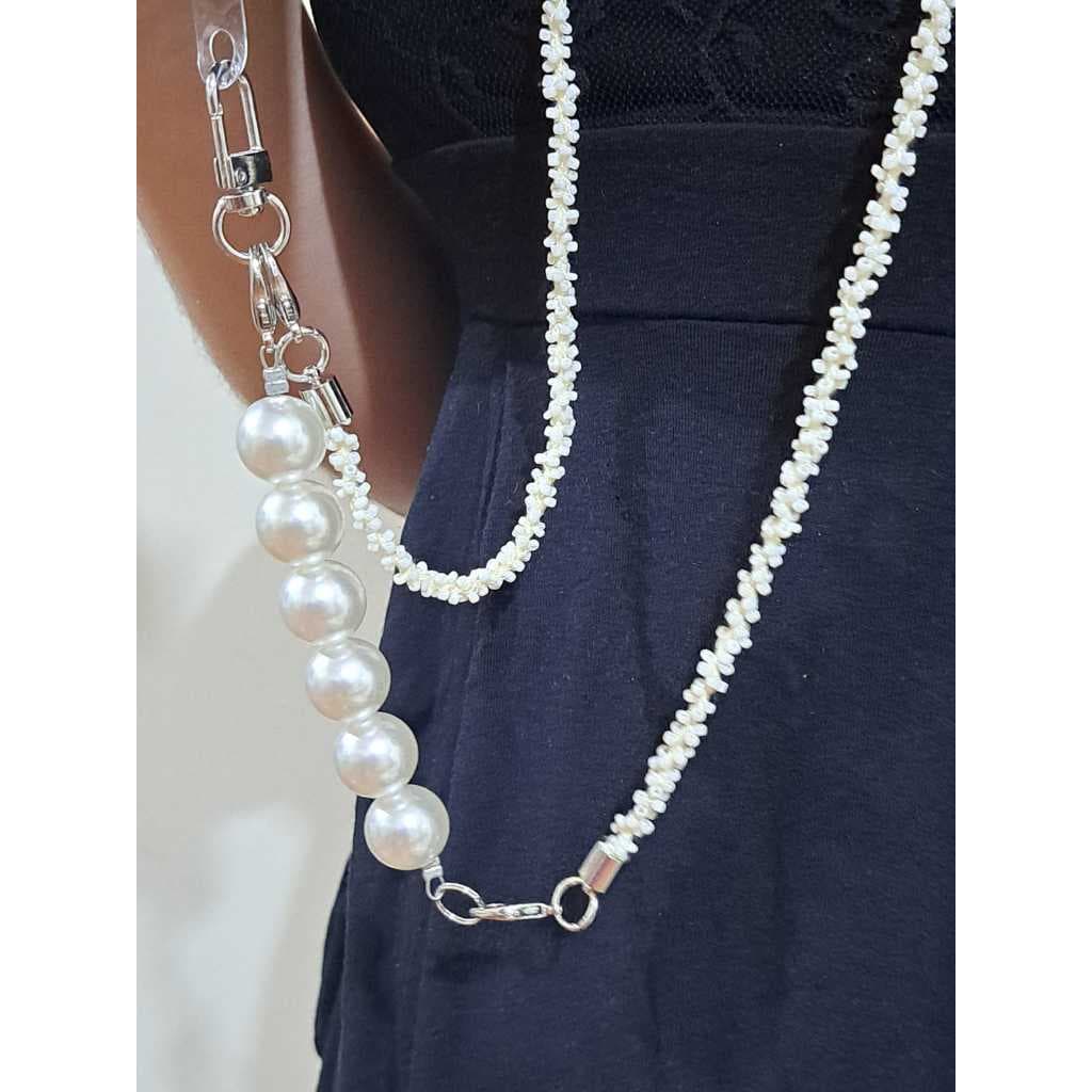 Cordão Longo de Pescoço Delicado Luxo Pérola Transversal para Celular Alça Corrente de 60 cm