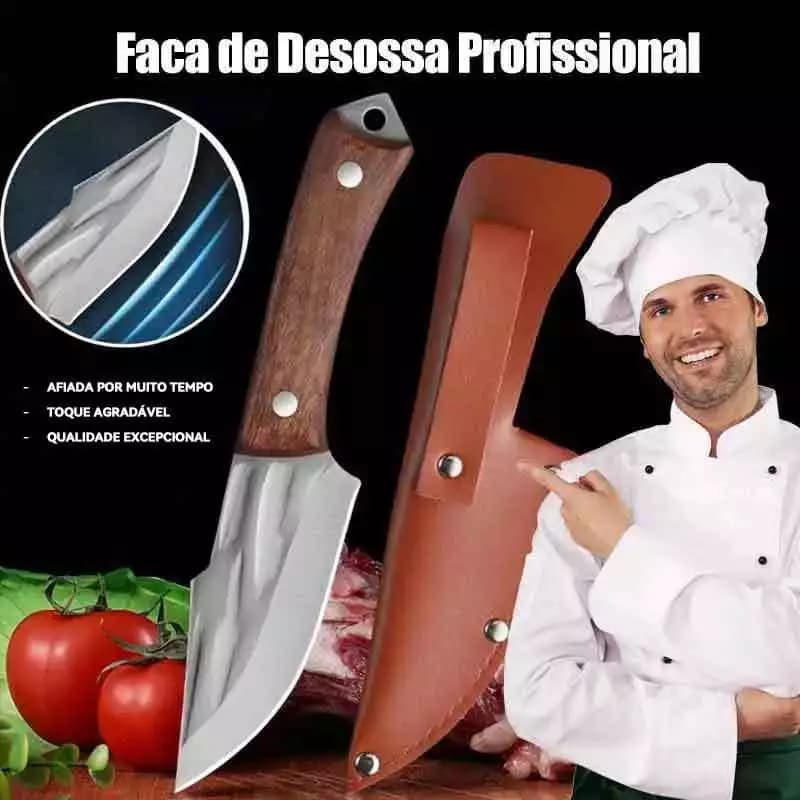 Faca Cutelo Forjado Artesanal Rustico Com Bainha Churrasco Desossar Carne Camping Chefe de Cozinha