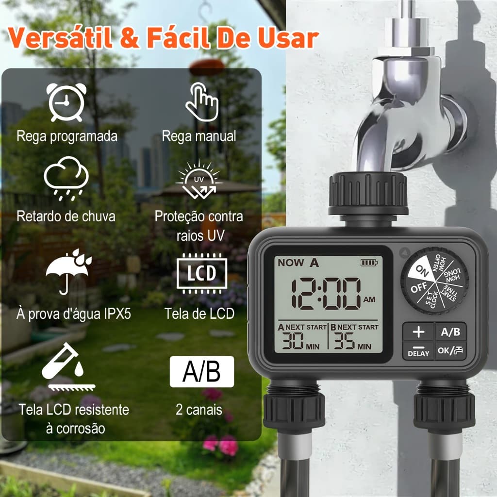 Temporizador Automático Irrigação Cronometrado , 2 Zonas – Ideal Para Jardins, Fazendas e Estufas