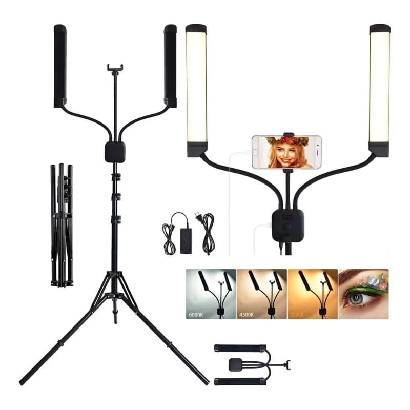 Iluminador Ring Light Led 45w Braço Duplo Articulado + Tripe Cor Da Estrutura Preto 110/220v De Luz Anelar da estrutura