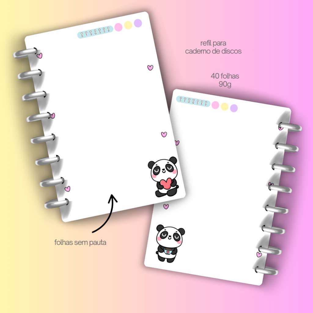 FOLHAS PARA CADERNO DE DISCOS PANDA CUTE 40 FOLHAS 90G SEM PAUTA