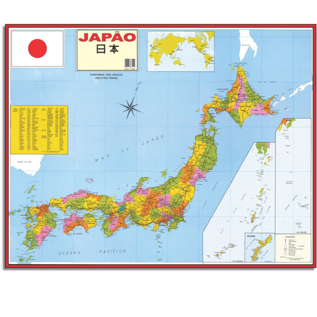 Mapa Japão Politico Rodoviario Turistico Poster Escolar Geografico