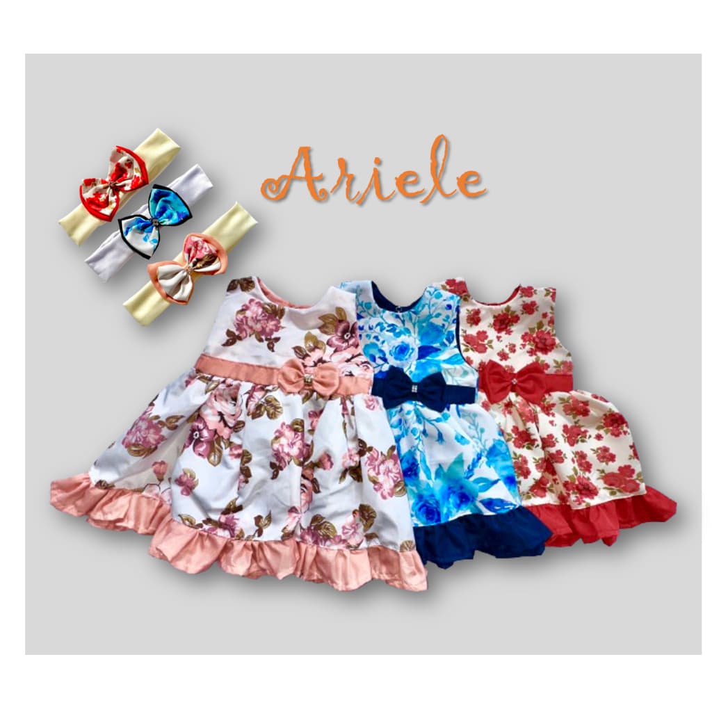 Vestido Infantil para Bebê Menina Ariele com Tiara Roupas Algodão