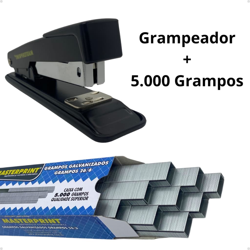 Kit Grampeador + 5.000 Grampos 26/6 Galvanizados Masterprint mp300