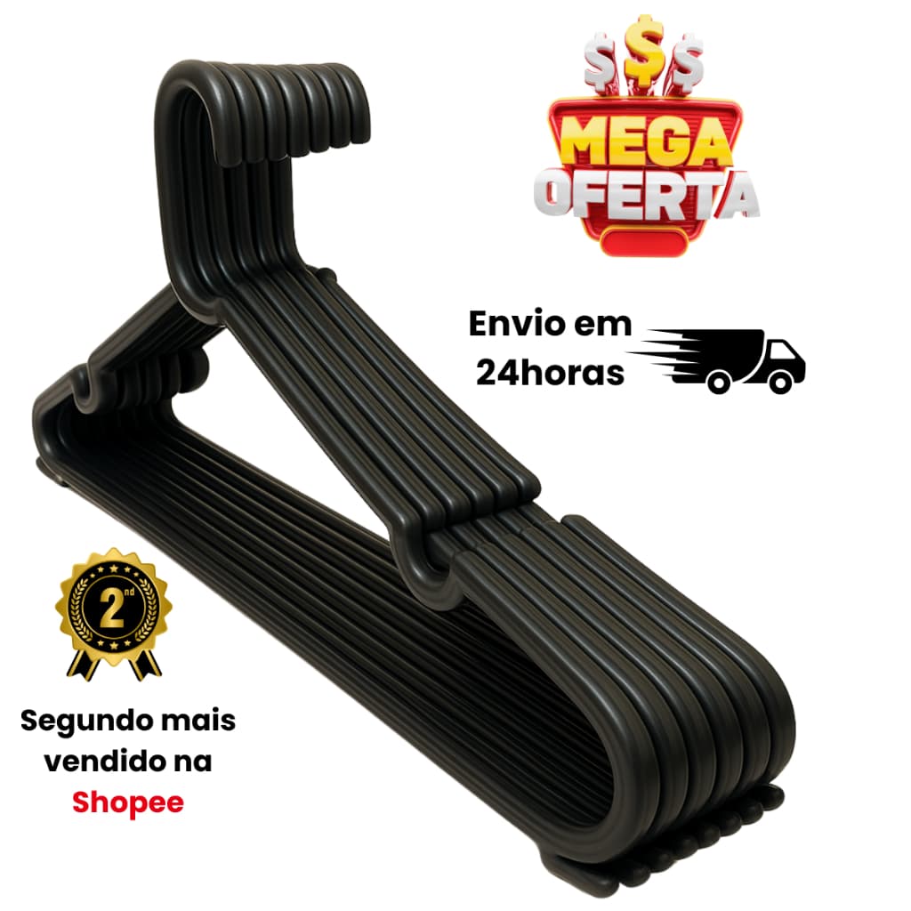 Kit 20 30 40 60 Cabides Preto Reforçado Adulto Linha Premium Envio Imediato