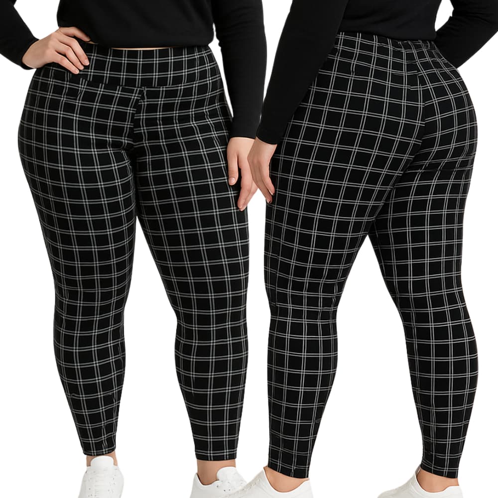 Legging xadrez Quadriculado Jacquard Feminina Cintura alta