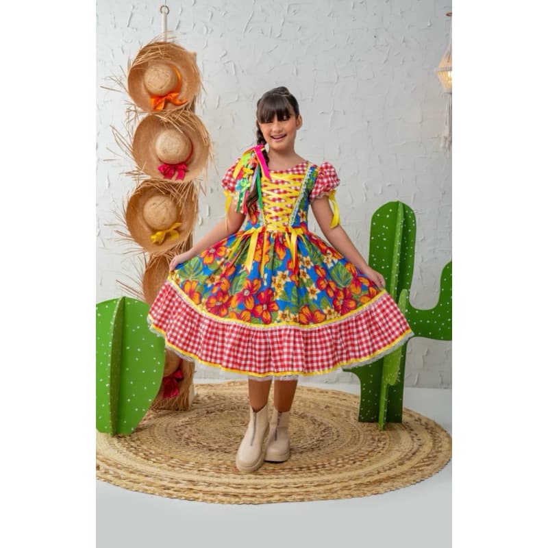 Vestido junino menina juvenil azul royal