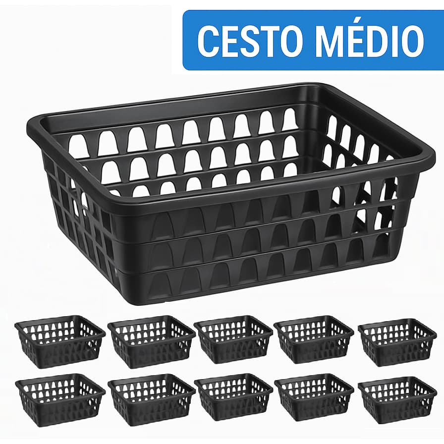 Kit 10 Cestos Organizador Multiuso Banheiro Médio 19x15x6cm
