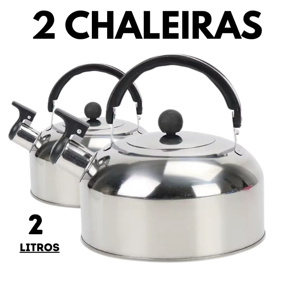 2 Chaleira Em Aço Inox Com Apito 2 Litros Para Café Chá Fogão