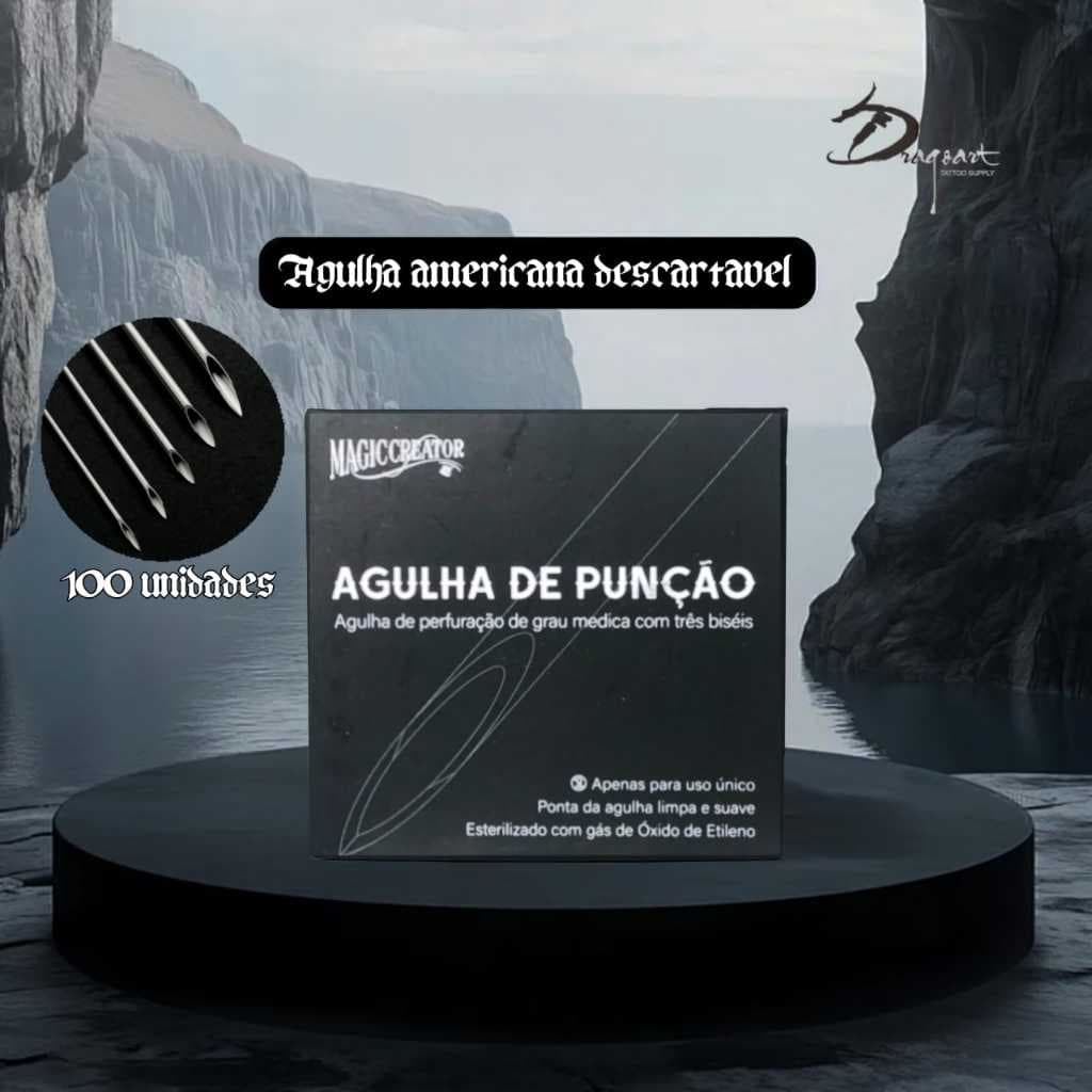 Agulha Americana Body Piercing Reta Descartável 100 Unidades