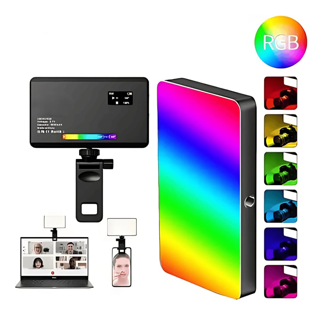 Luz RGB Portátil Profissional - 140 LEDs, 26 Modos, CRI 95+ Ideal para Selfies, Vídeos e Câmeras | Bateria Recarregável