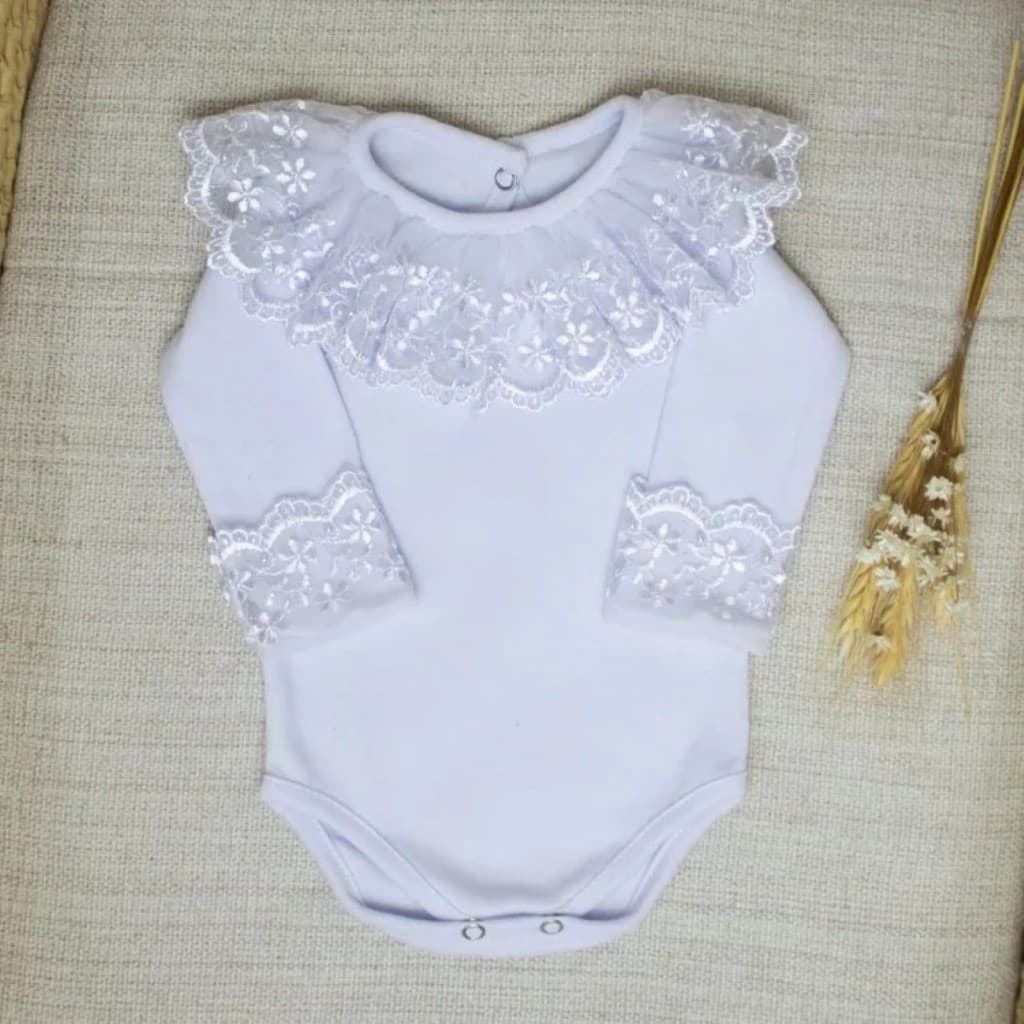 Body bebe de luxo gola de renda premium Feminino 100% algodão maternidade enxoval