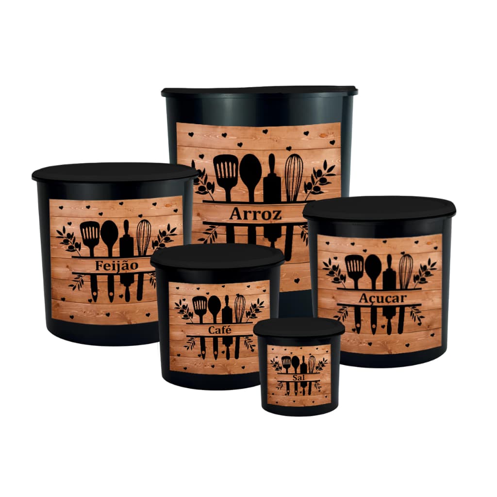 Kit 5 Peças Mantimento Jogo Plástico/ Porta Mantimentos e Organizadores de cozinha com Adesivo