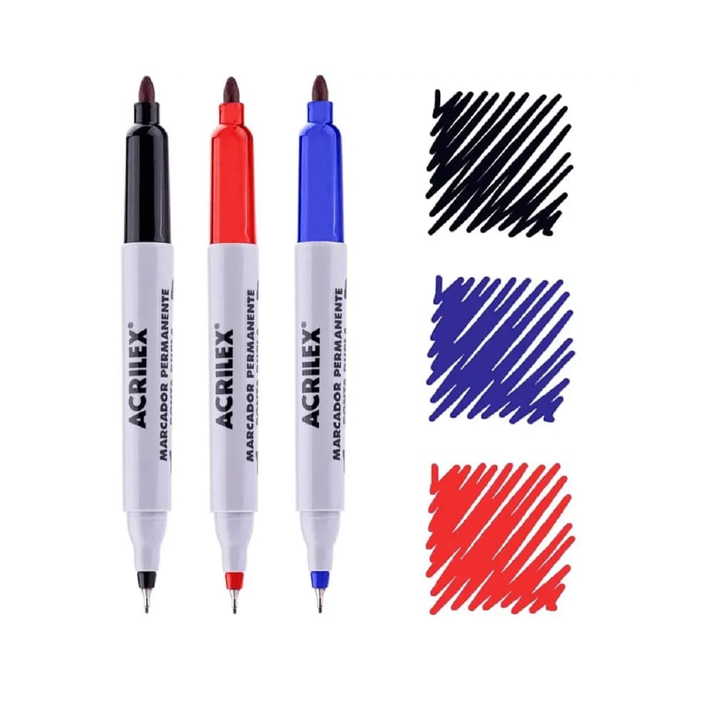 Caneta Marcador Permanente Acrilex - Ponta Dupla - Escolha a Cor