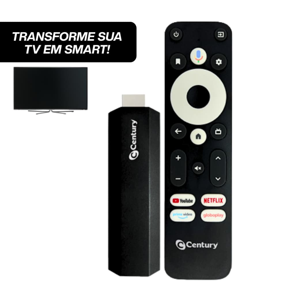 Receptor Century Smart TV Android Stick Full HD 8GB Comando De Voz, CT-ATV01