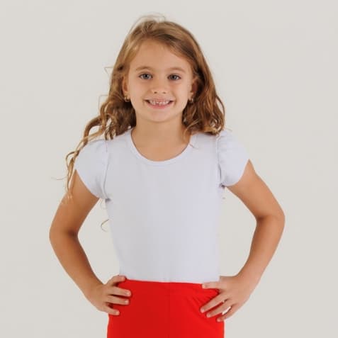 Blusa Infantil Feminina de Cotton Penteado Manga Curta Franzida 1 ao 10