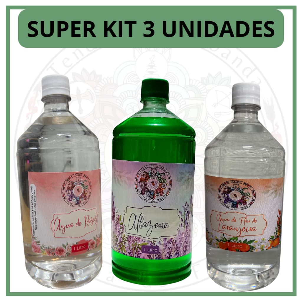 Super Kit 3 Unidades, 1 Alfazema, 1 Água de Flor de Laranjeira, 1 Água de Rosas 1L