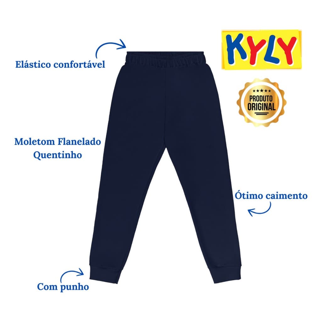 Calça Moleton Infantil Masculina Flanelada Com Punho 01 ao 16 Kyly