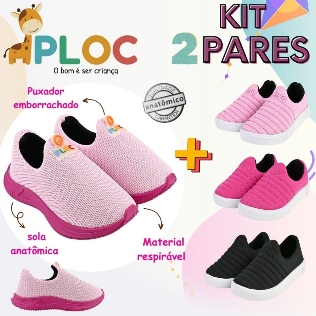 KIT 02 PARES:TÊNIS CALCE FÁCIL P26 MENINA + IATE - MENINA - COR A ESCOLHER