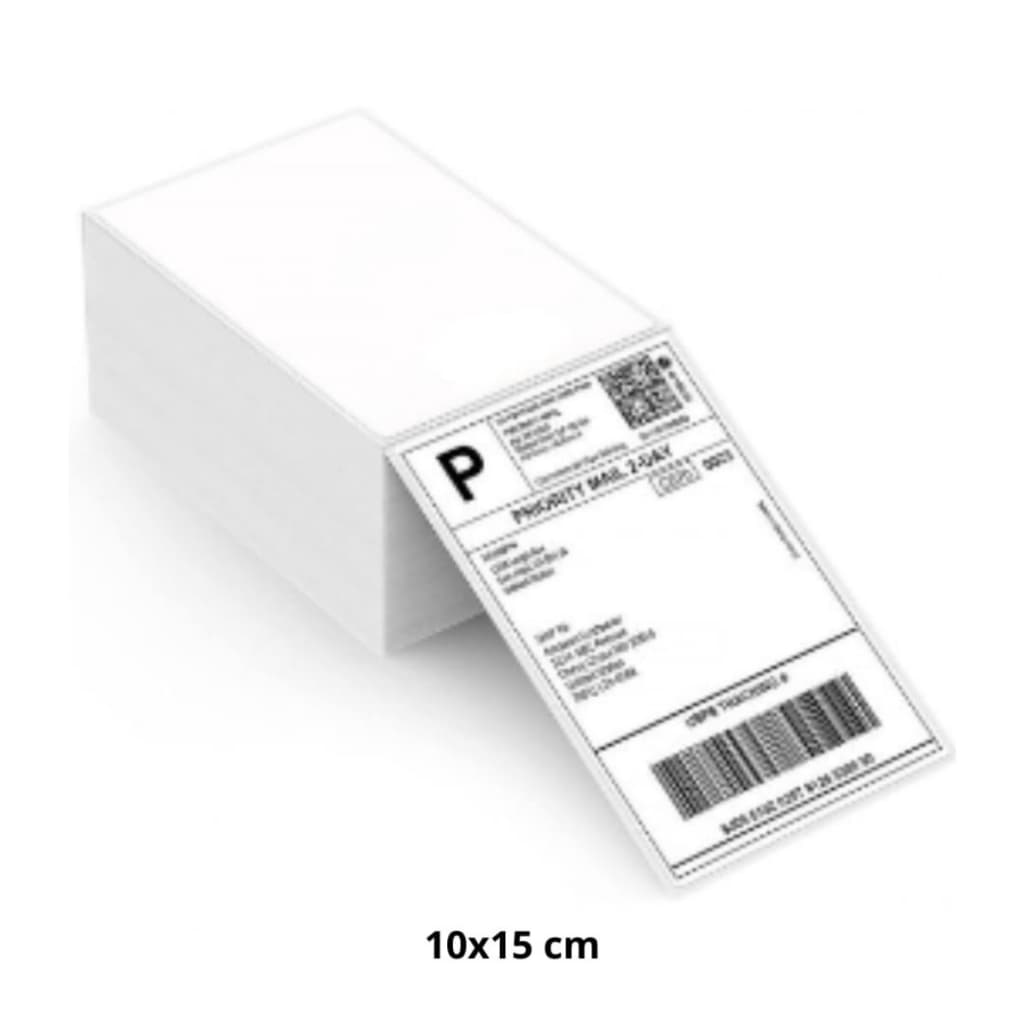 Etiqueta Térmica Branca 10x15 Papel Adesivo Contínuo Identificador de Embalagem E-Commerce Envios 100 200 e 400 unidades