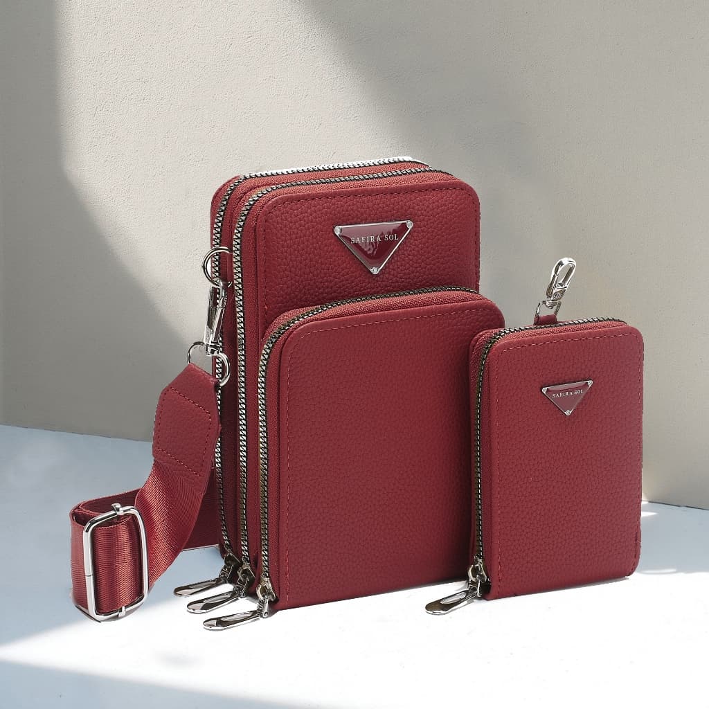 Bolsa Feminina Transversal 3 divisórias Porta Celular com Linda Carteira LT653