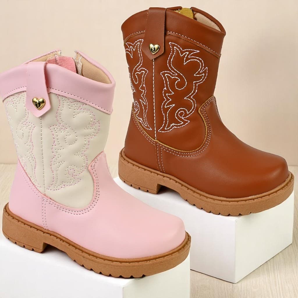 Bota Texana Infantil Menina Country Cano Longo com Ziper Lateral