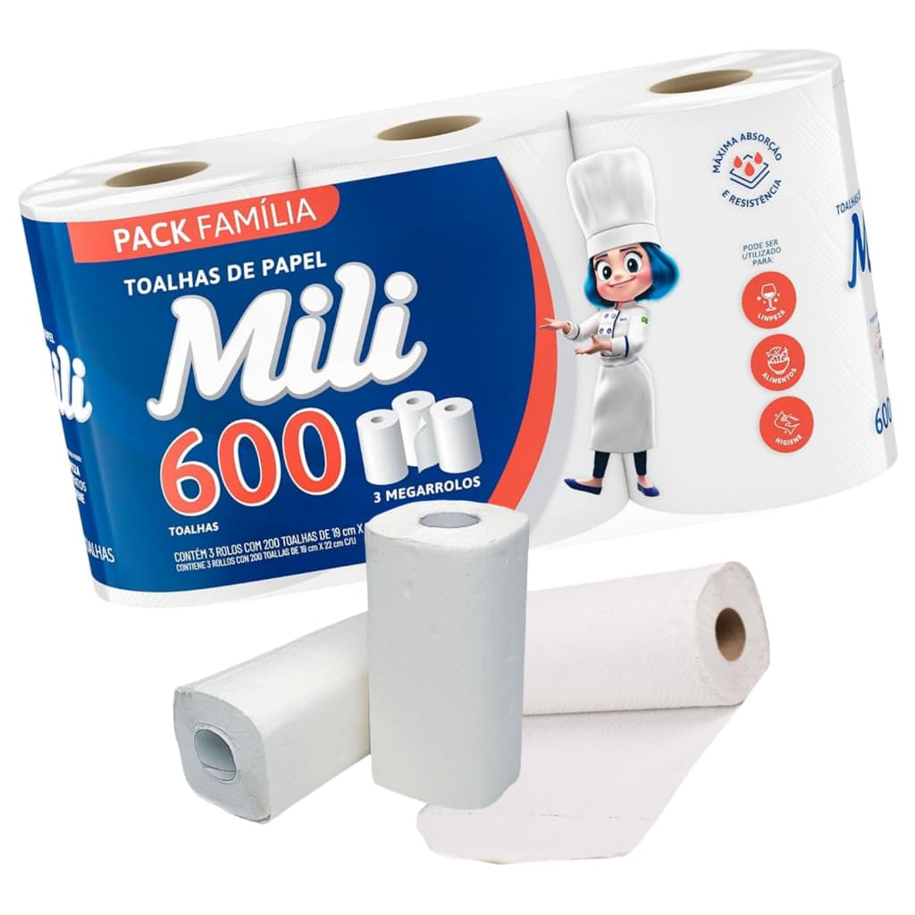 Papel Toalha Multiuso Com 600 Folhas Super Absorvente Mili