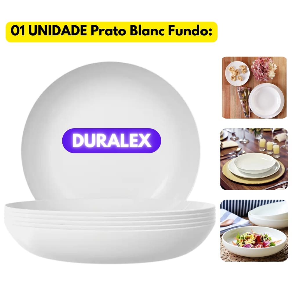 Prato Blanc Fundo Branco Vidro Duralex Redondo Duralex Redondo Opaline Jantar Resistente