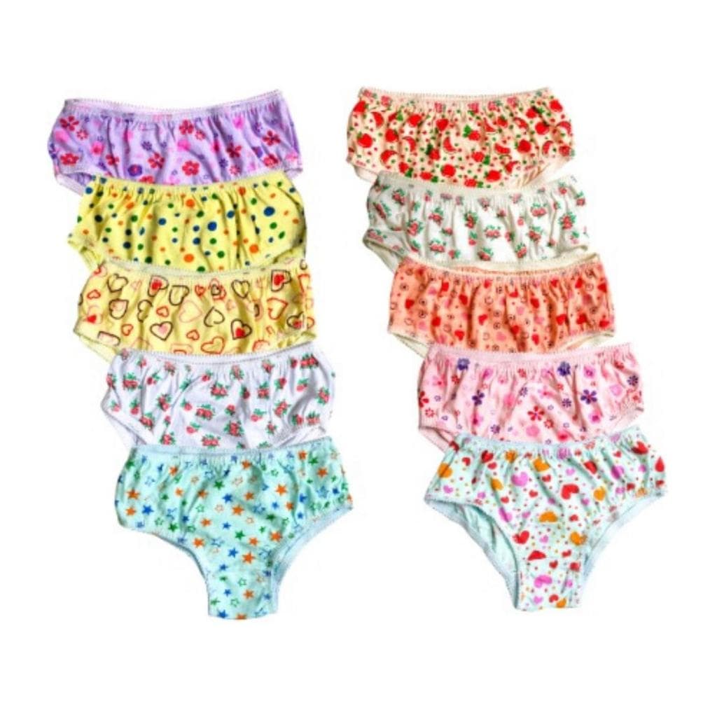 Kit 10 Peças Calcinhas Infantil Bebê E Crianças Estampadas E Lisas Forrada Para Desfralde