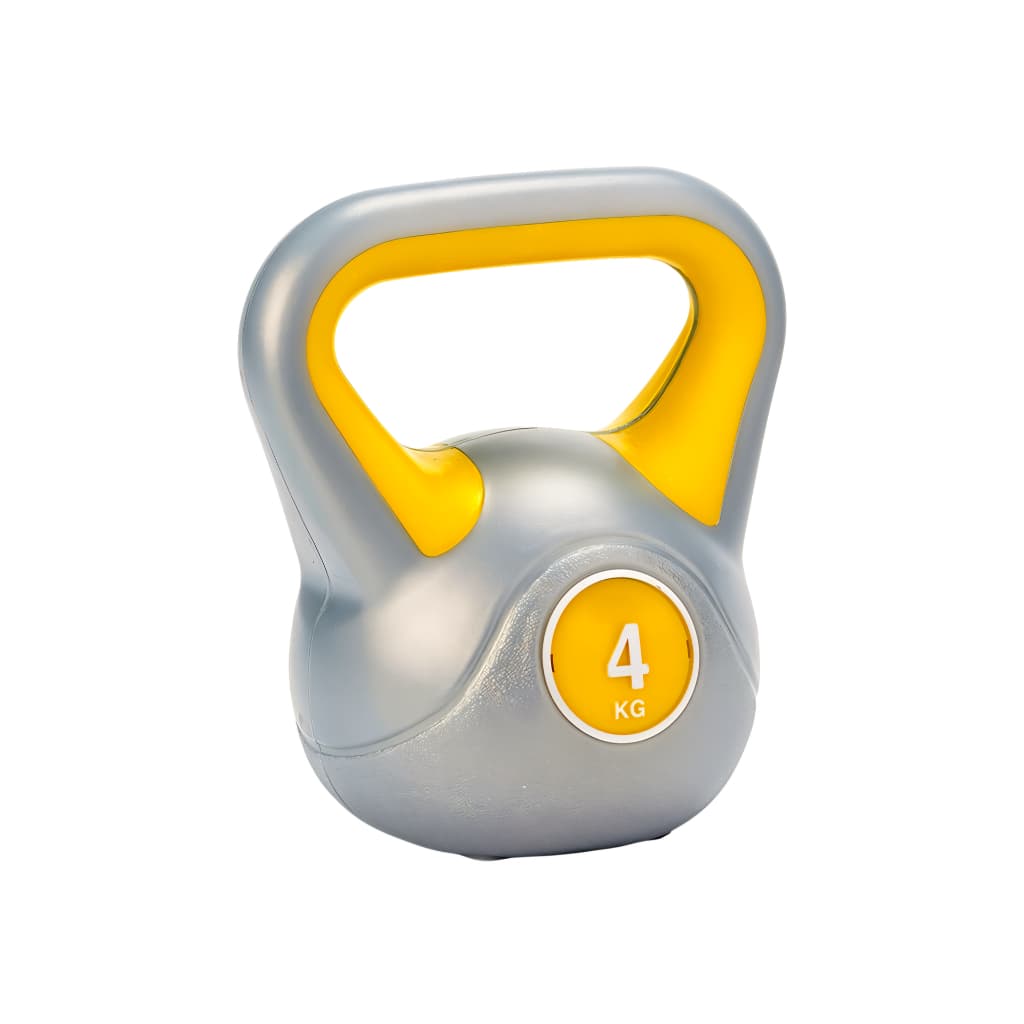 Kettlebell 4kg Emborrachado Alça Ergonômica Funcional Musculação Cinza Amarelo JustGoFit