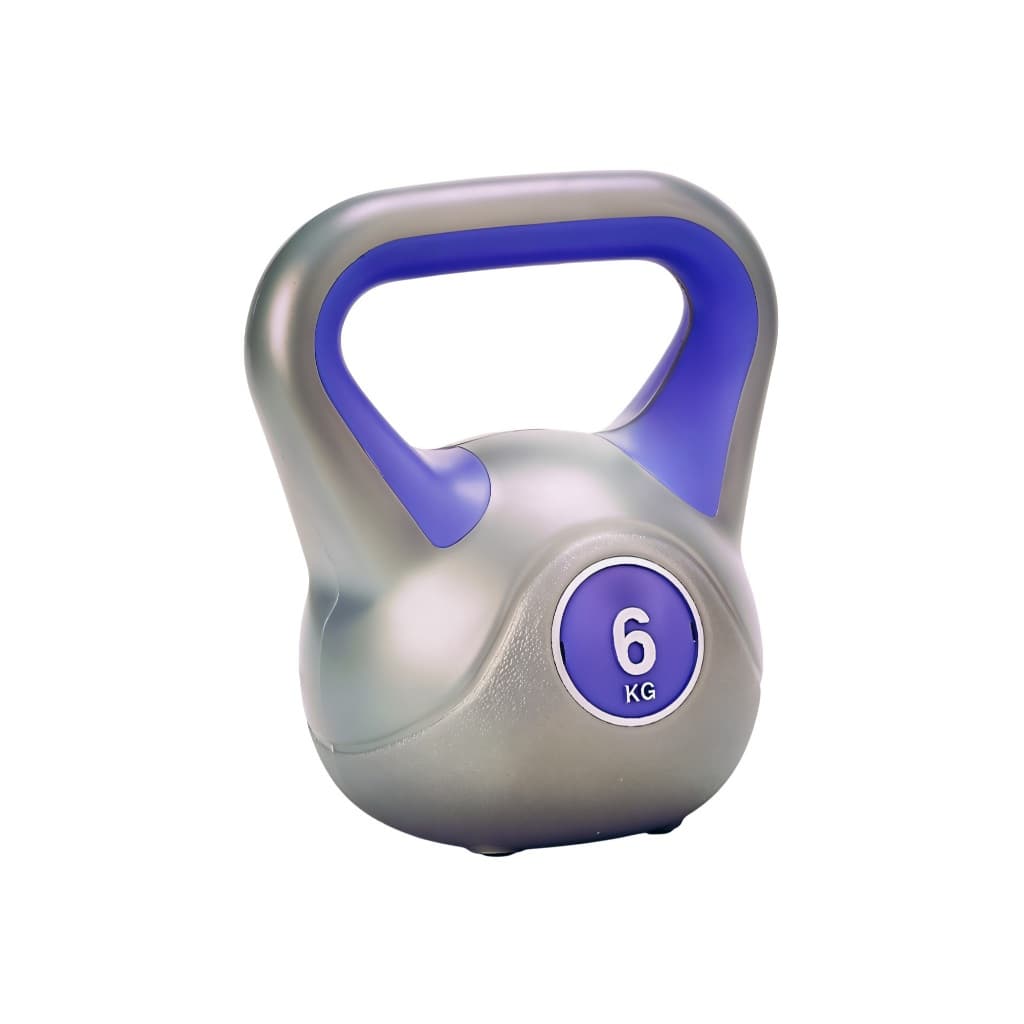 Kettlebell 6kg Emborrachado Alça Ergonômica Funcional Musculação Cinza Roxo JustGoFit