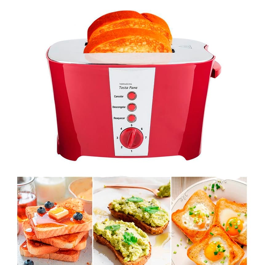 Torradeira Elétrica 800W Tosta Aquece e Descongela 110V 2 Fatias 7 Níveis