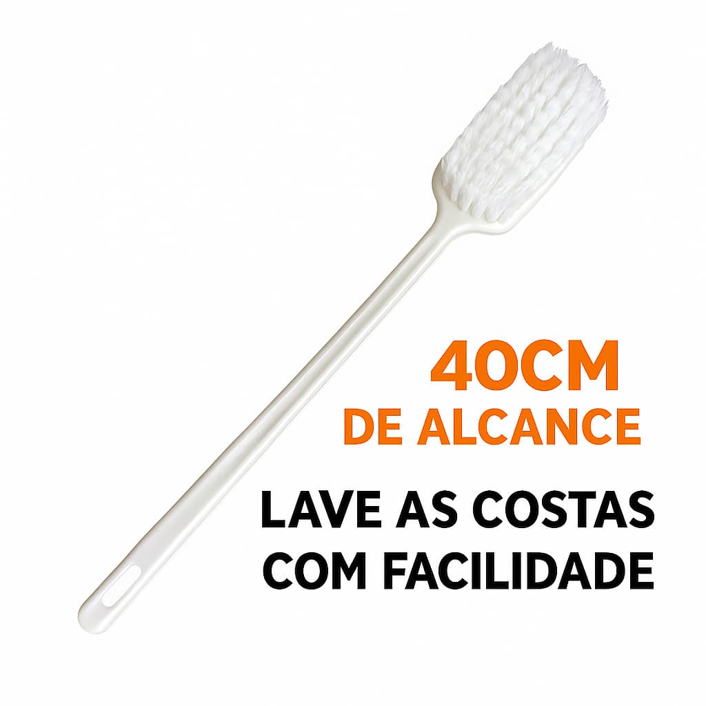 Escova de Banho Cabo Longo 40cm Cerdas Macias p/ Costas Corpo Banho Relaxante Idosos Higiene