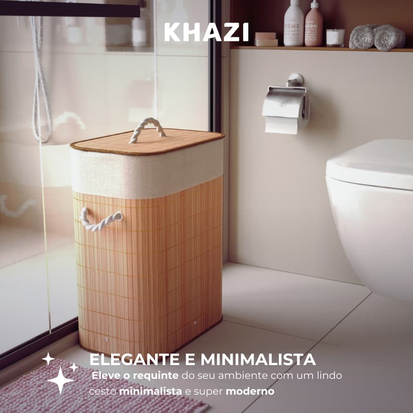 Cesto De Bambu Roupa Suja Fumigado 72 e 60 Litros Lavanderia Forrado Grande Organizador Banheiro